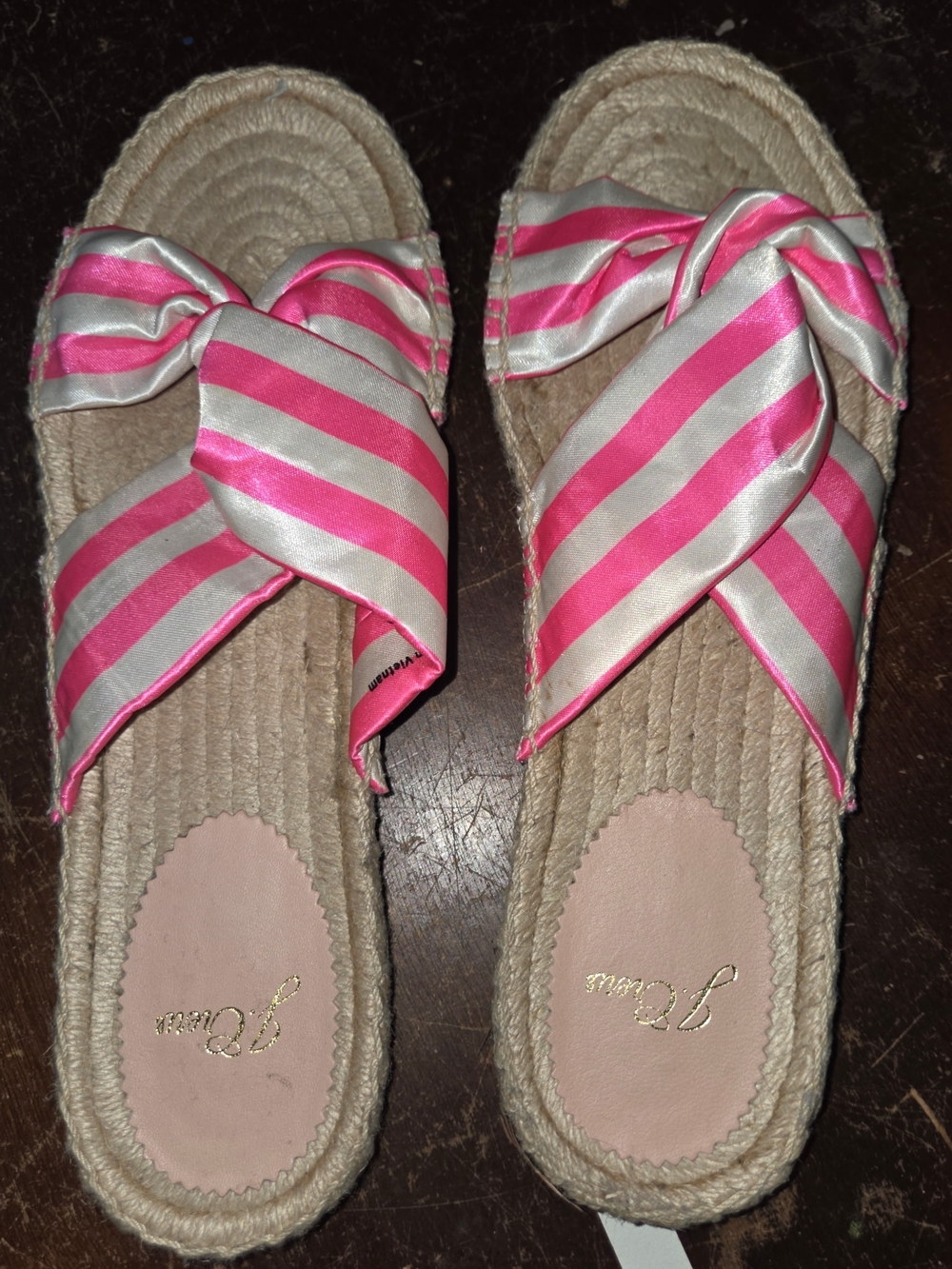 J Crew Women's Sz 8.5 Twisted Knot Espadrille Slides Sandals Pink Striped